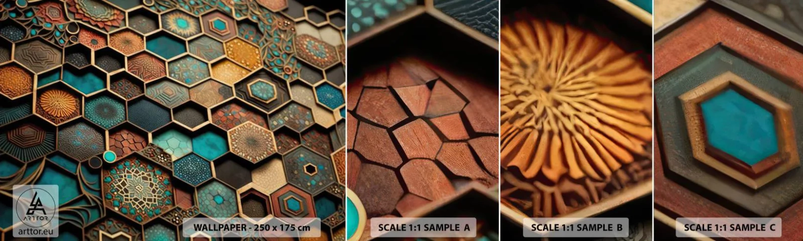 Fotobehang Monster Zelfklevend Deluxe Sticker - Arabische ornamenten – variatie - Kubus, Mozaïek, Patroon - 100x30 cm