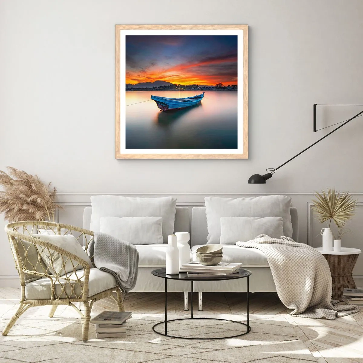 Een poster in een licht eiken lijst - Een goede nacht komt eraan - 50x50 cm