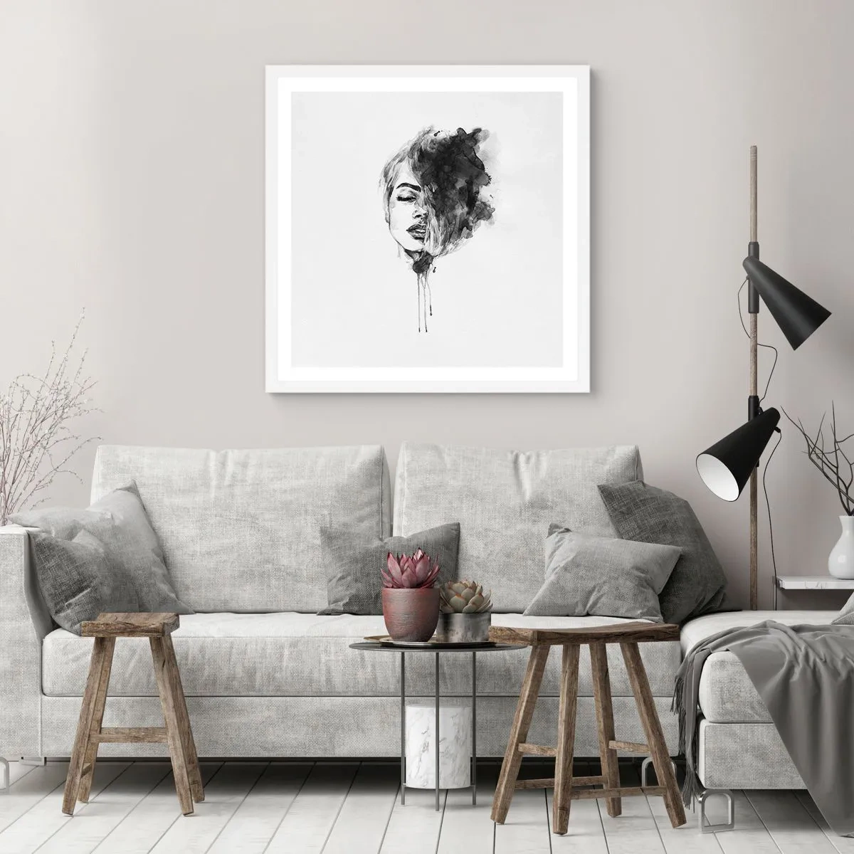 Poster in een witte lijst - Waar droomt het meisje over? - 30x30 cm