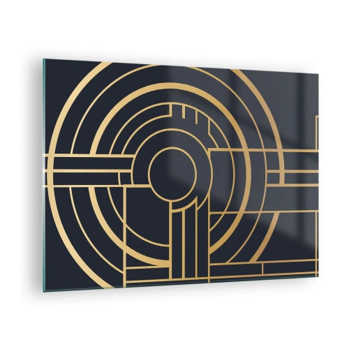 Schilderen op glas - Goud en zwart geometrische abstractie in de Art Deco-stijl - 70x50cm - Draaien van dingen - Moderne wanddecoratie voor woonkamer en slaapkamer ARTTOR