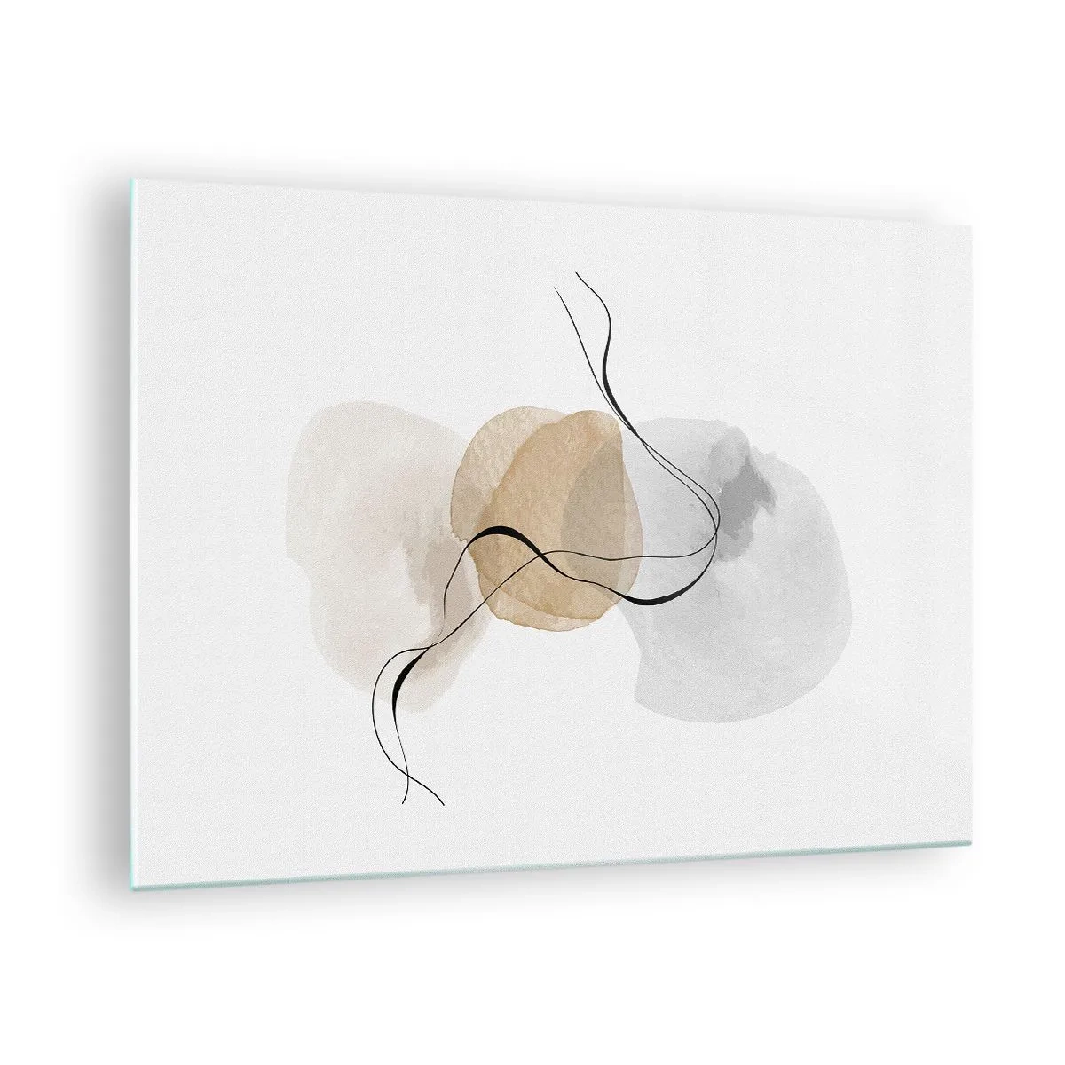 Schilderen op glas - Een subtiele abstractie met pastelvlekken en zwarte lijnen. - 70x50cm - Lucht kralen - Moderne wanddecoratie voor woonkamer en slaapkamer ARTTOR