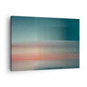 Schilderen op canvas - Een zonsondergang in pasteltinten boven een kalme horizon - 70x50cm - Abstractie: golven van licht - Moderne wanddecoratie voor woonkamer en slaapkamer ARTTOR