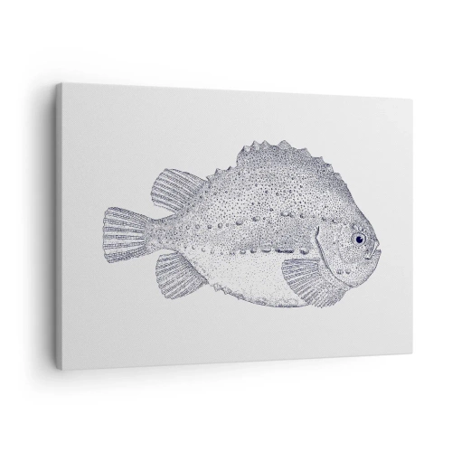 Schilderen op canvas - Zwart-wit tekening van een vis op een witte achtergrond in minimalistische stijl - 70x50cm - Voor het album van de natuuronderzoeker - Moderne wanddecoratie voor woonkamer en slaapkamer ARTTOR