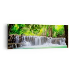 Schilderen op canvas - Een waterval in het groen - 140x50 cm