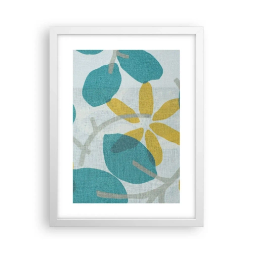 Poster in een witte lijst - Tussen de azuurblauwe bladeren - 30x40 cm