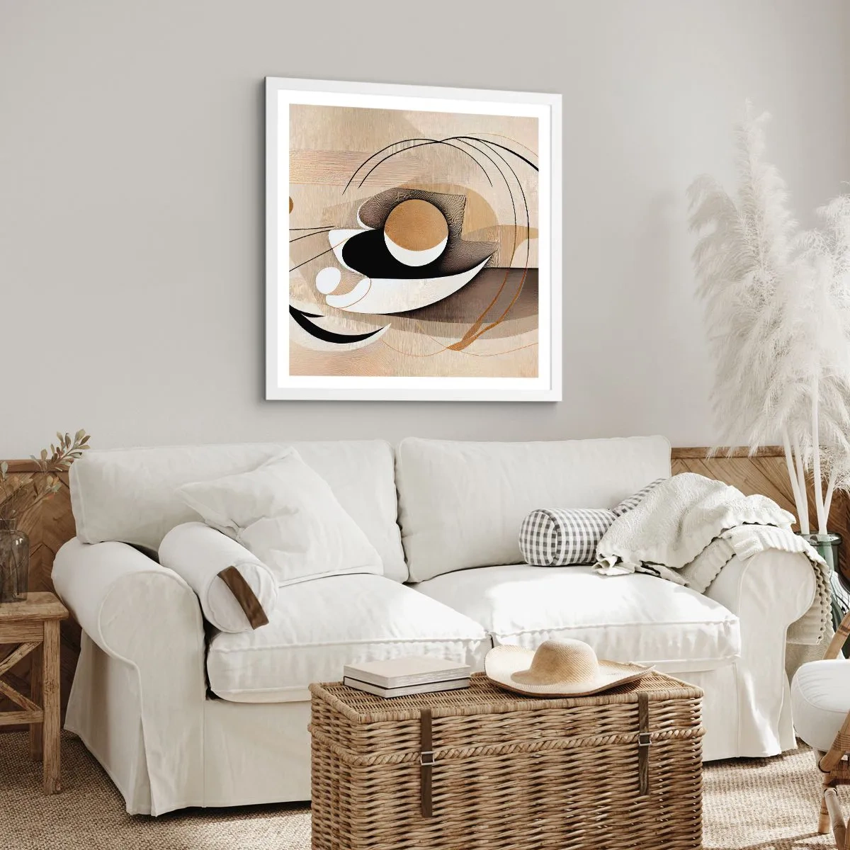 Poster in een witte lijst - Compositie: de essentie van de dingen - 60x60 cm