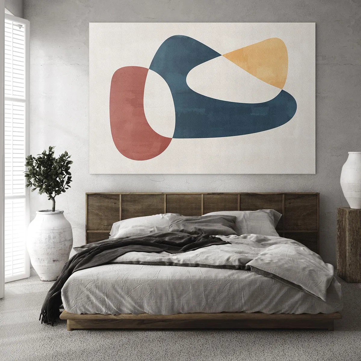 Schilderen op glas - Minimalistische abstractie in tinten rood en marineblauw - 70x50cm - Invloeden en metamorfoses - Moderne wanddecoratie voor woonkamer en slaapkamer ARTTOR