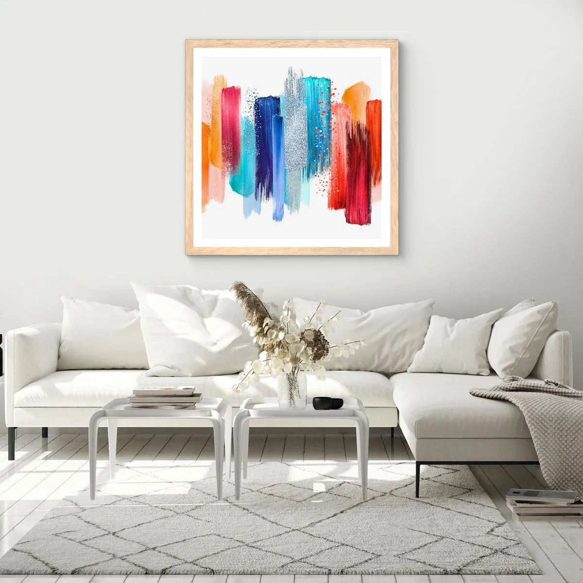 Een poster in een licht eiken lijst - Omhoog en omlaag - 60x60 cm