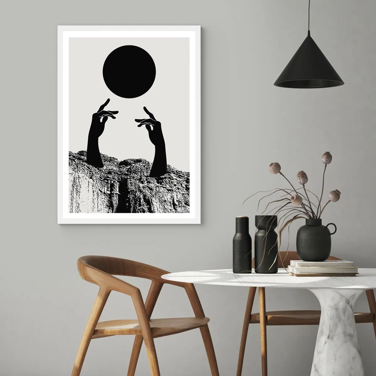 Poster in een witte lijst - Surrealistische compositie: de zon en de rest - 50x70 cm