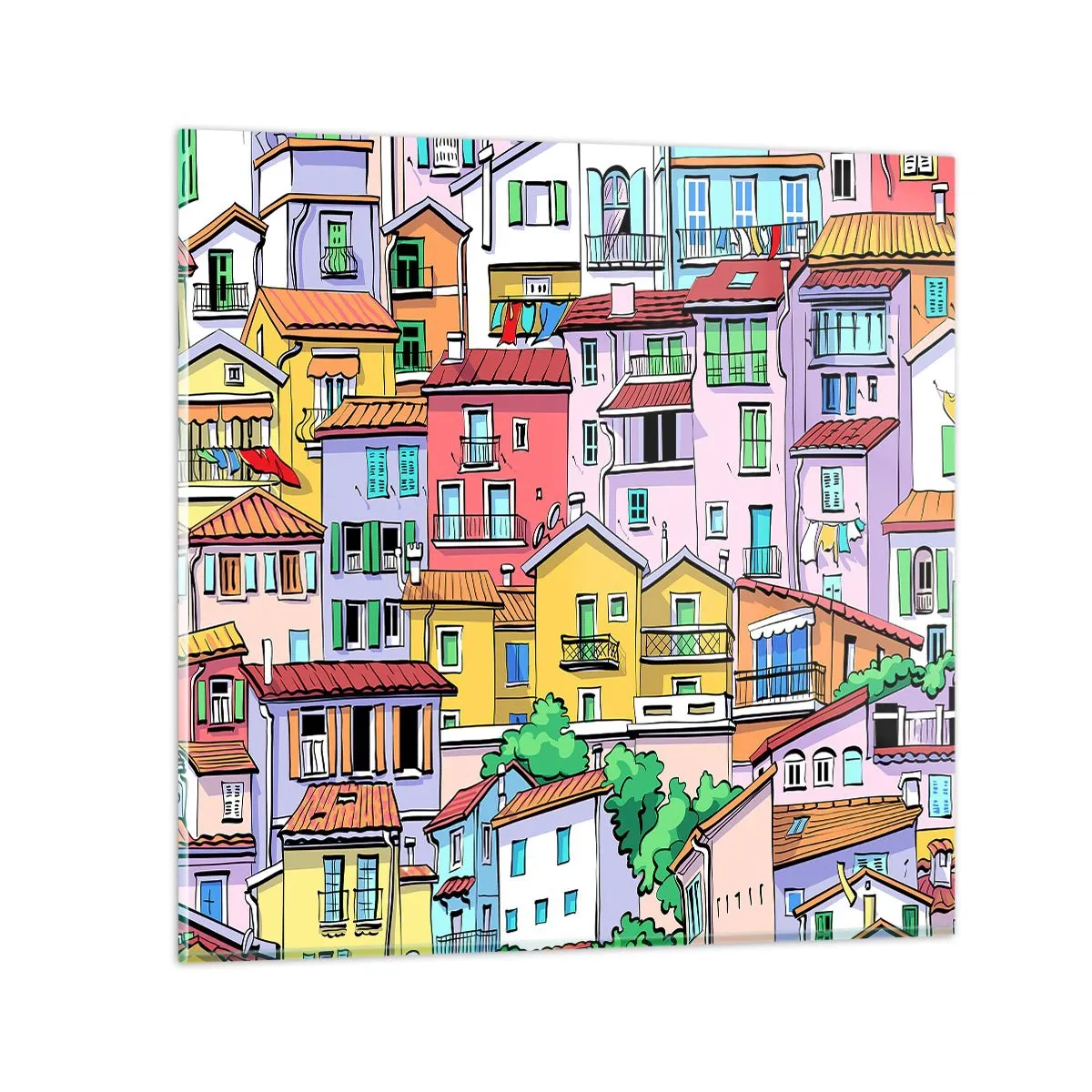 Schilderen op glas - Vrolijke stad - 70x70 cm