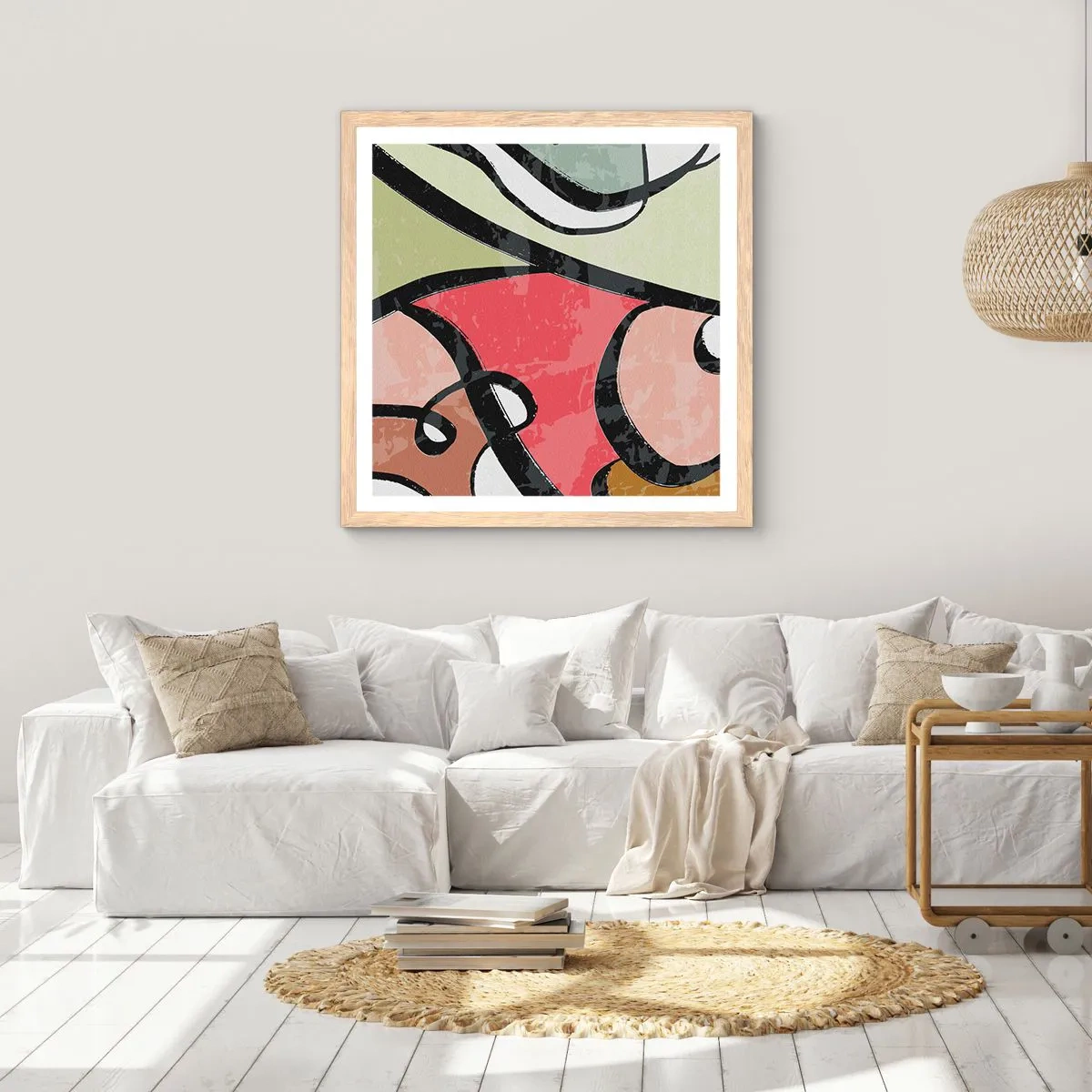 Een poster in een licht eiken lijst - Pirouettes tussen kleuren - 40x40 cm