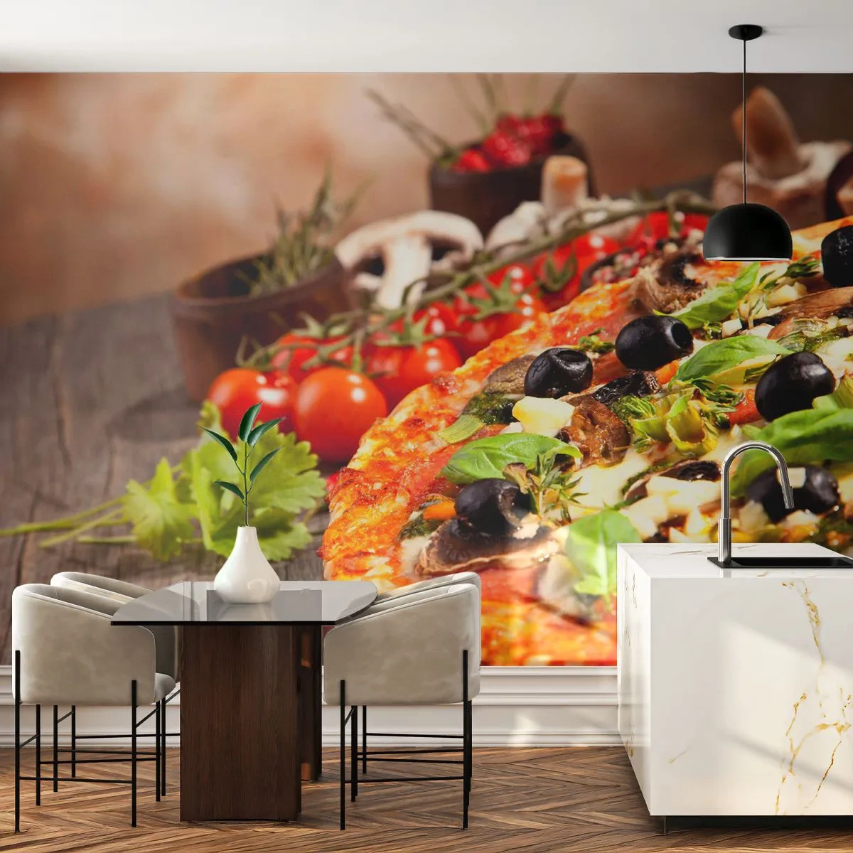 Zelfklevend Fotobehang Deluxe Sticker - Van de tellurische ingrediënten - Gastronomie, Pizza, Italië - 250x175 cm