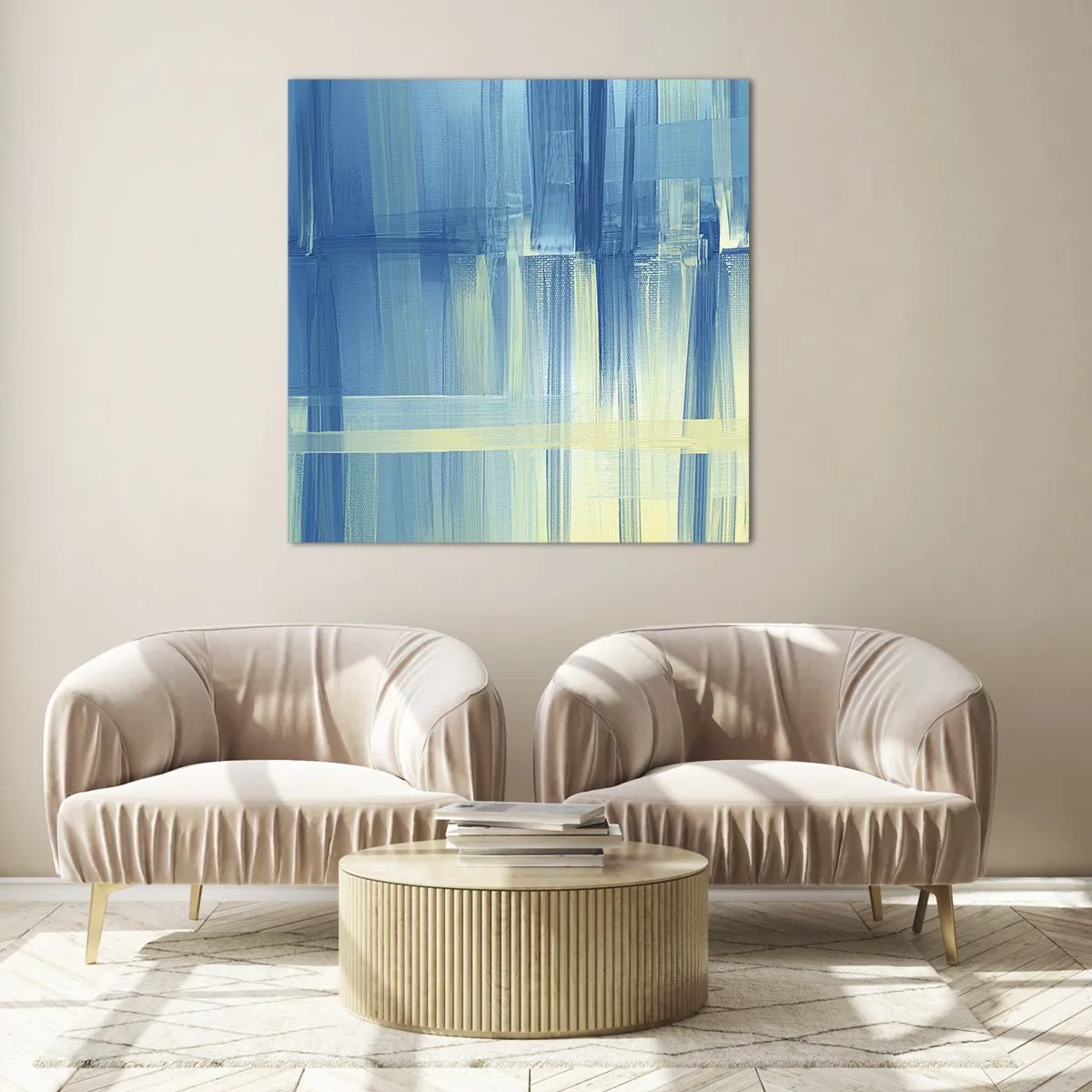 Schilderen op glas - Compositie in turkoois - 50x50 cm