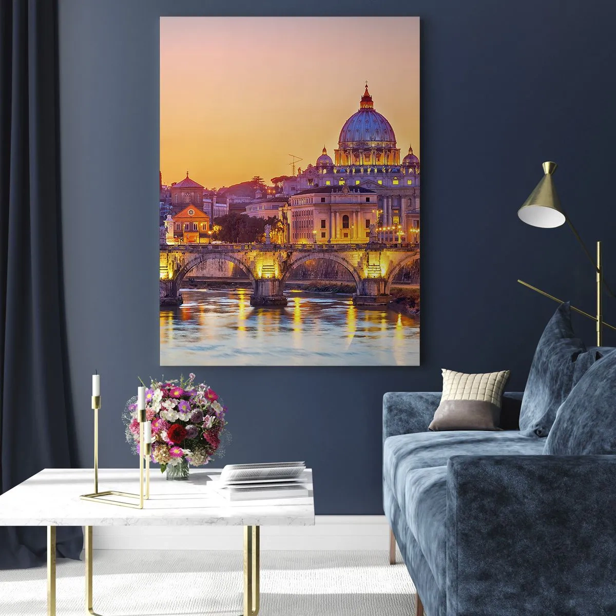 Schilderen op glas - Zonsondergang boven de Eeuwige Stad - 50x70 cm
