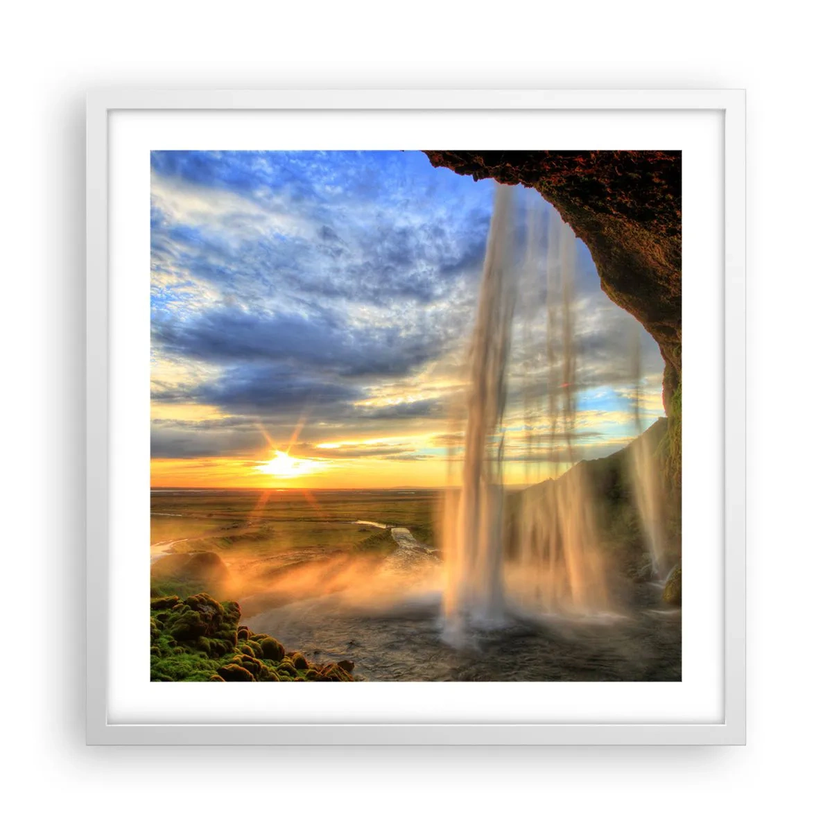 Poster in een witte lijst - De wereld achter een sluier van druppels - 50x50 cm