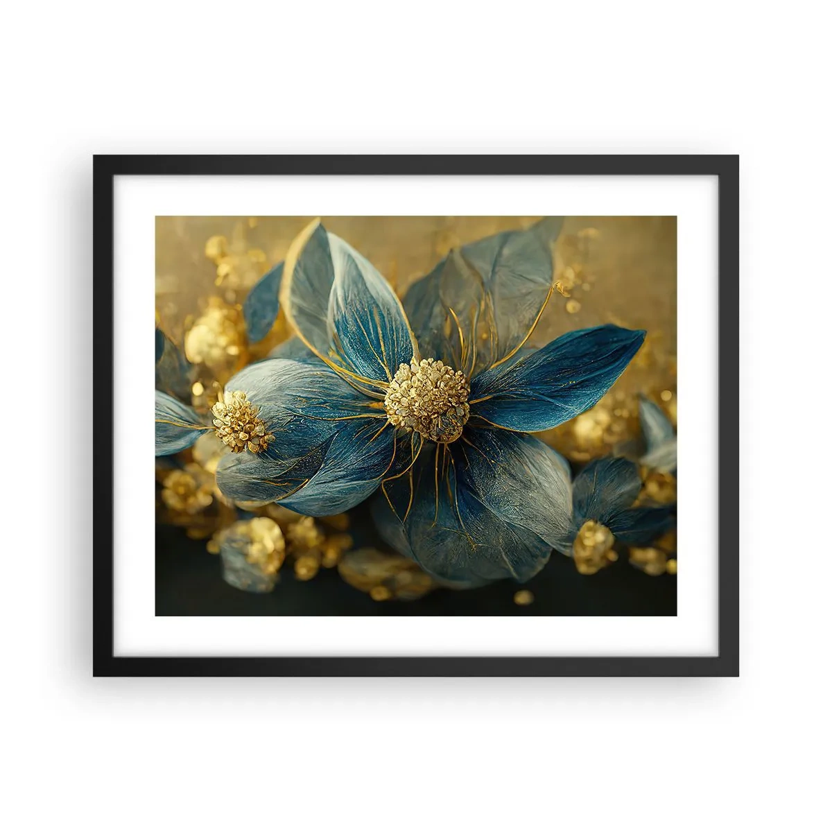 Poster in een zwarte lijst - Bloei met goud - 50x40 cm