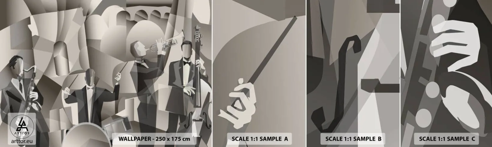 Fotobehang Monster Zelfklevend Deluxe Sticker - In de ruimte van geluiden - Abstractie, Band, Jazz - 100x30 cm