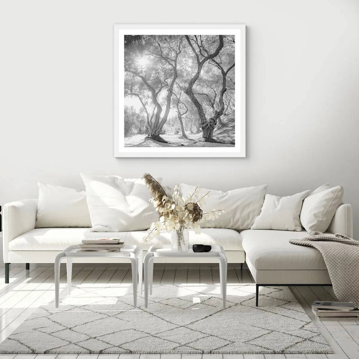 Poster in een witte lijst - In de olijfboomgaard - 30x30 cm