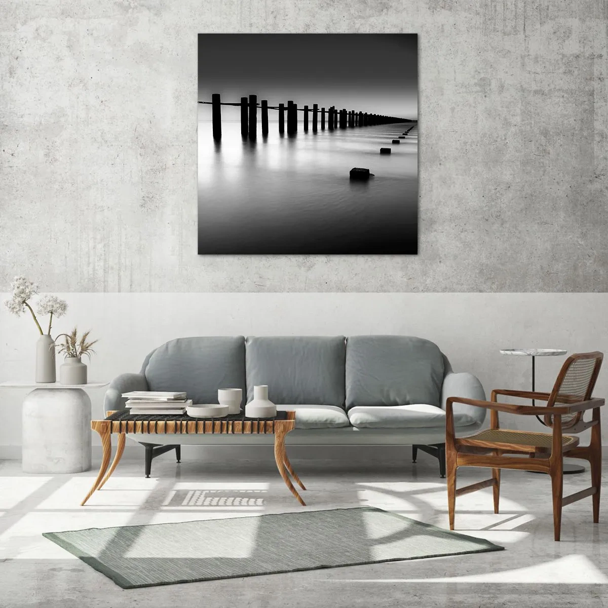 Schilderen op glas - Grijze verte in de mist - 60x60 cm