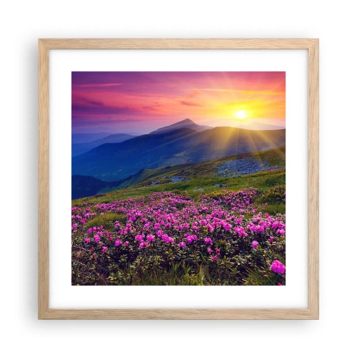 Een poster in een licht eiken lijst - … En eromheen ruikt het naar bergdennen en de geur van kruiden - 40x40 cm