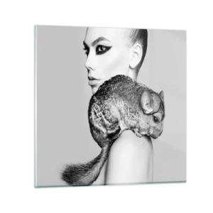 Schilderen op glas - Dame met een chinchilla - 60x60 cm