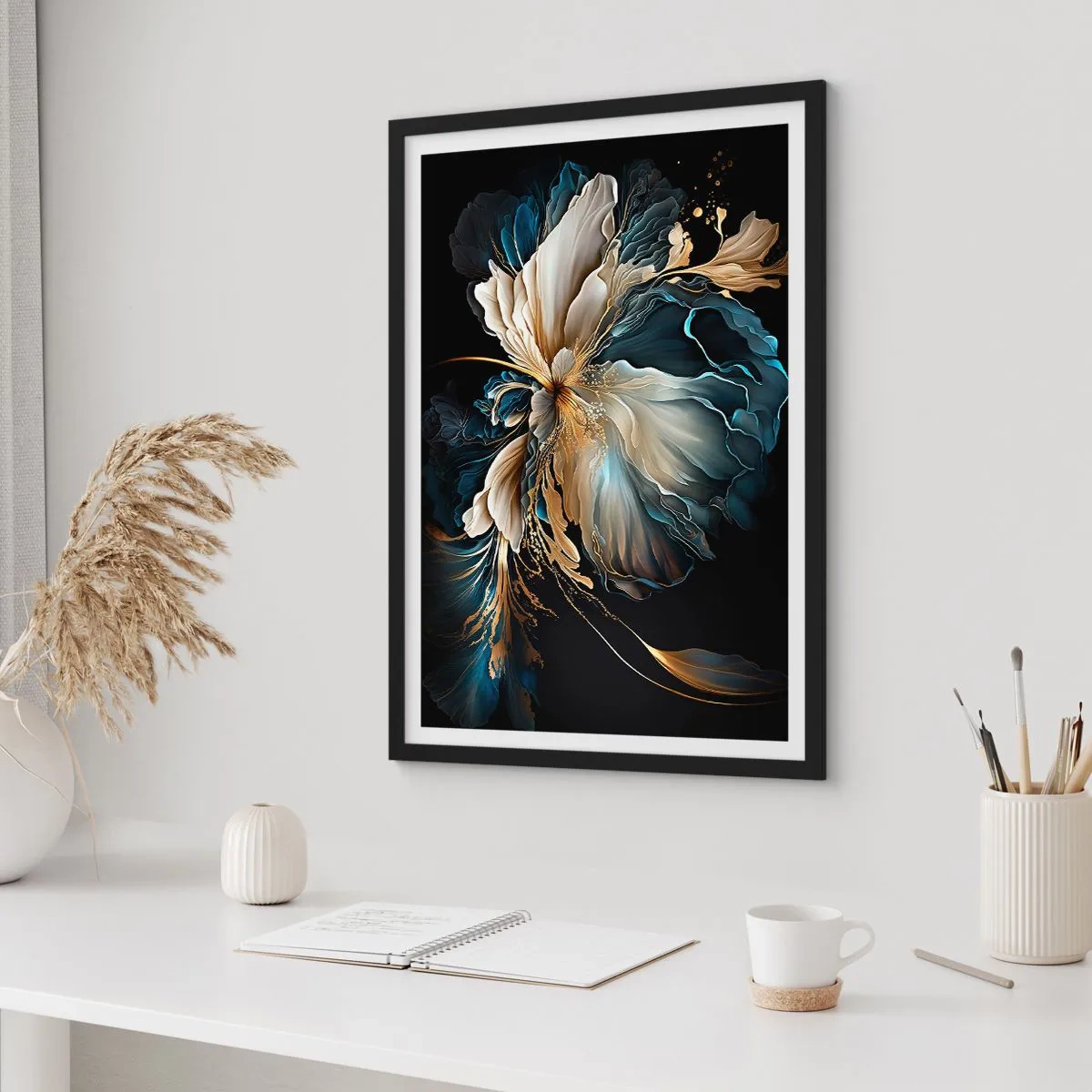 Poster in een zwarte lijst - Sprookjesachtige varenbloem - 40x50 cm