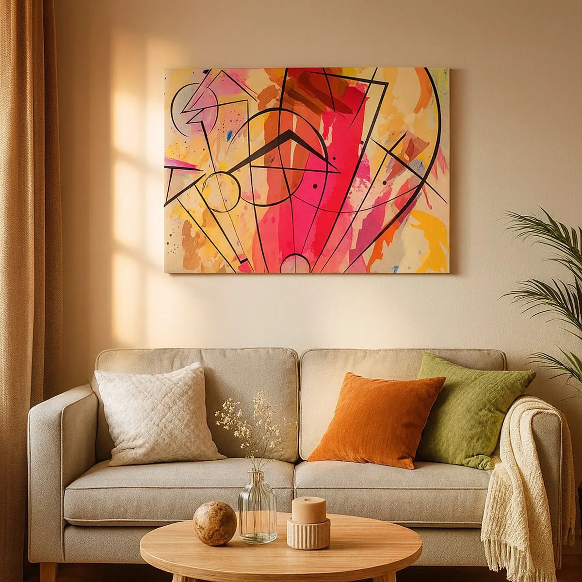 Schilderen op canvas - Een abstracte compositie vol kleurrijke geometrische vormen. - 70x50cm - Kathedraal van de zon - Moderne wanddecoratie voor woonkamer en slaapkamer ARTTOR