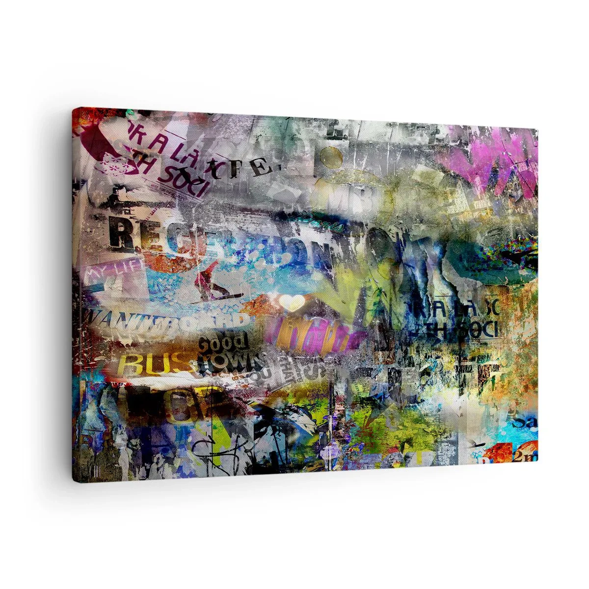 Schilderen op canvas - Abstracte collage met tekst en verschillende kleuren - 70x50cm - Collage van herinneringen - Moderne wanddecoratie voor woonkamer en slaapkamer ARTTOR