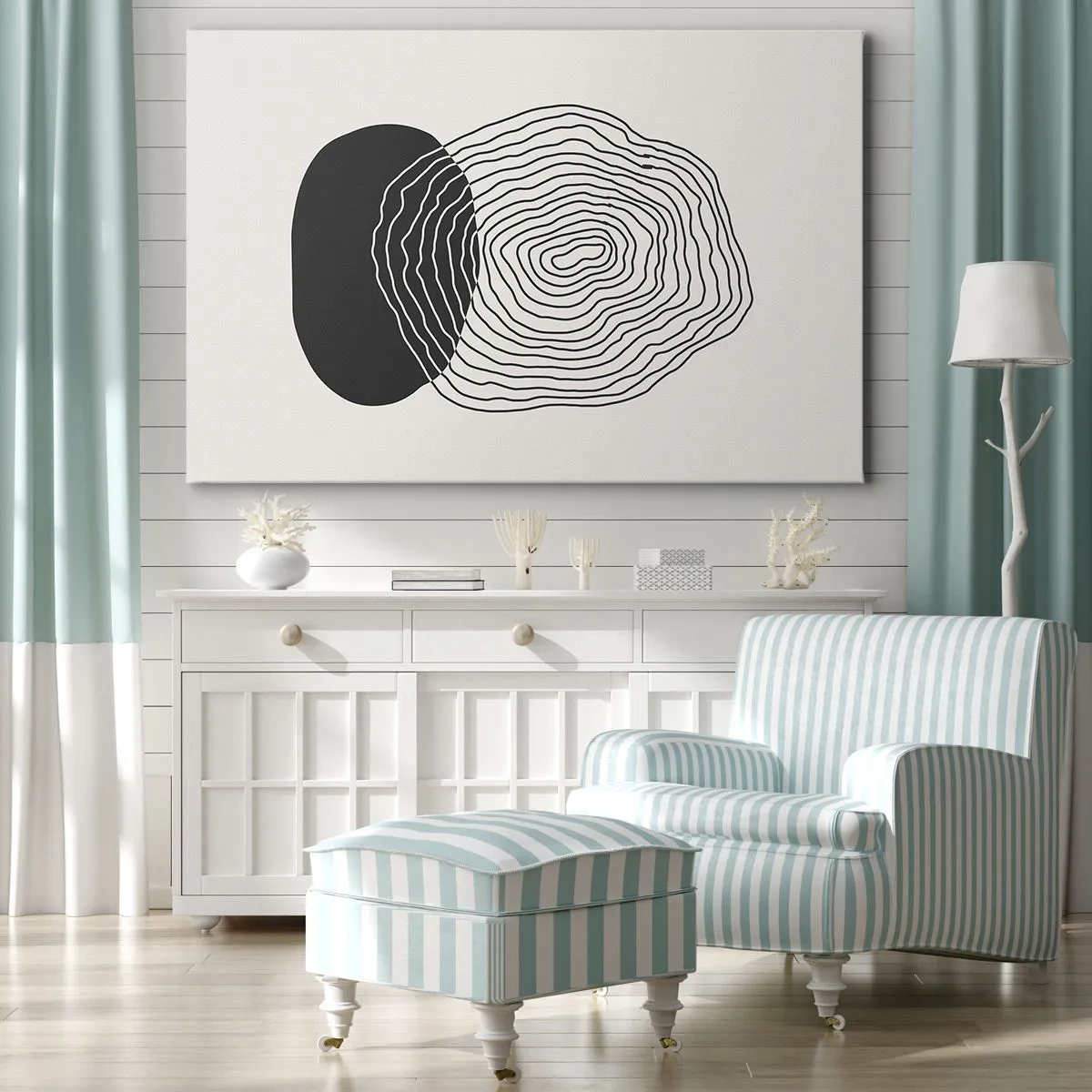 Schilderen op canvas - Abstract patroon met lijnen en vormen in zwart-wit - 70x50cm - Duur en spiertrekkingen - Moderne wanddecoratie voor woonkamer en slaapkamer ARTTOR