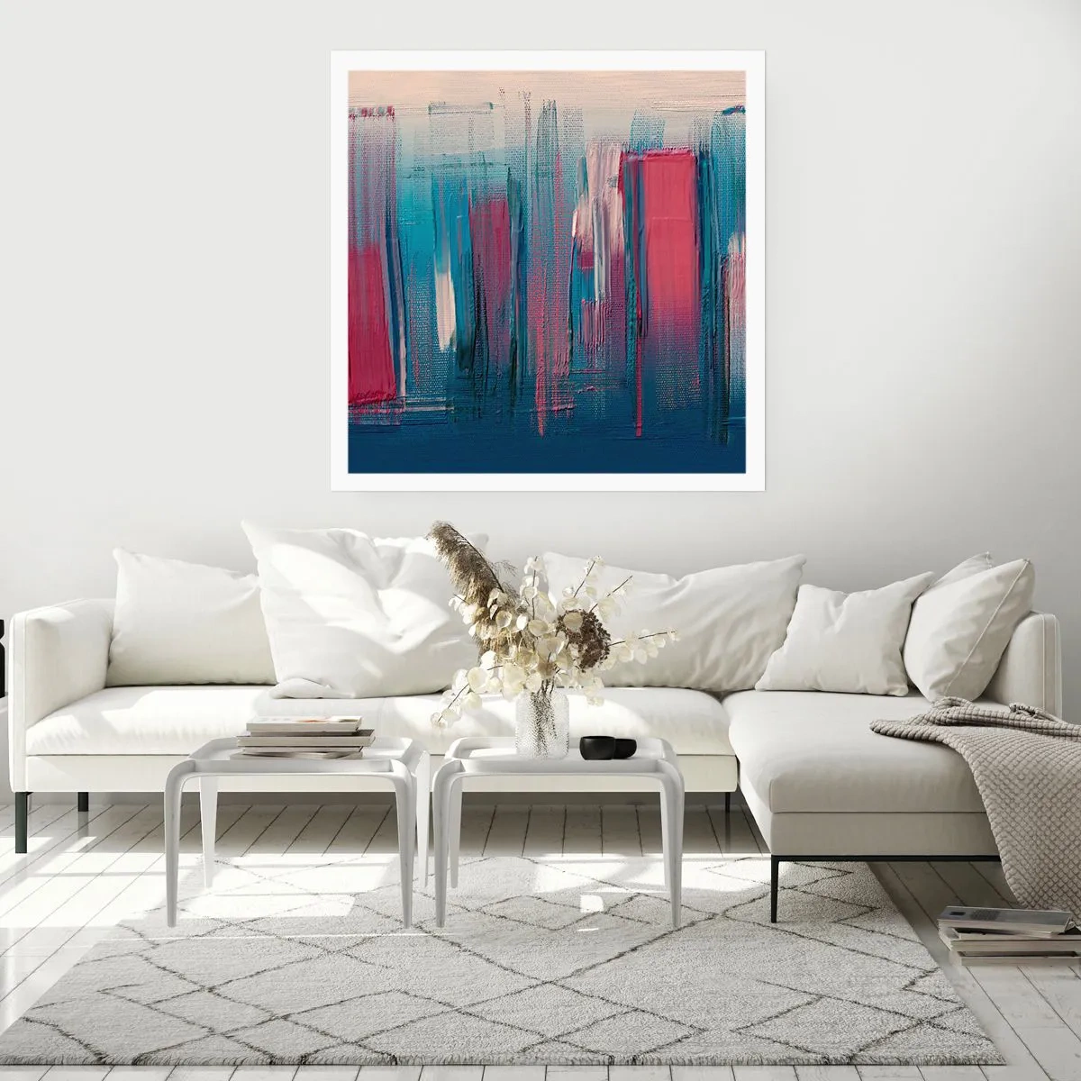 Poster - Verticale compositie in blauw en rood - 50x50 cm