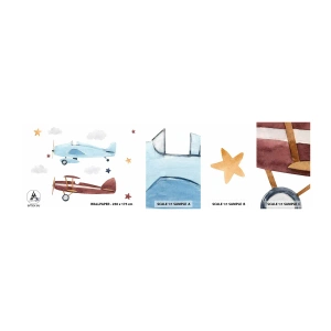 Fotobehang Monster Zelfklevend Deluxe Sticker - Meneer Piloot, we wachten! - Vliegtuigen, Retro, Kinderen - 100x30 cm