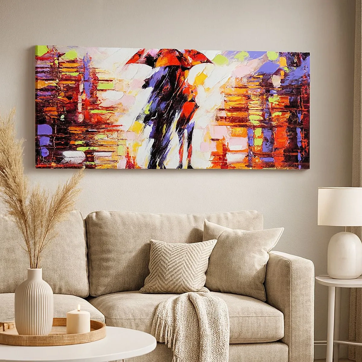 Schilderen op canvas - Samen door de nacht en regen - 100x40 cm