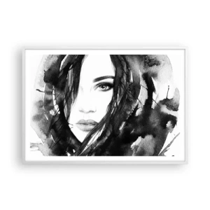 Poster in een witte lijst - Portret van een dame in zwart en wit - 100x70 cm