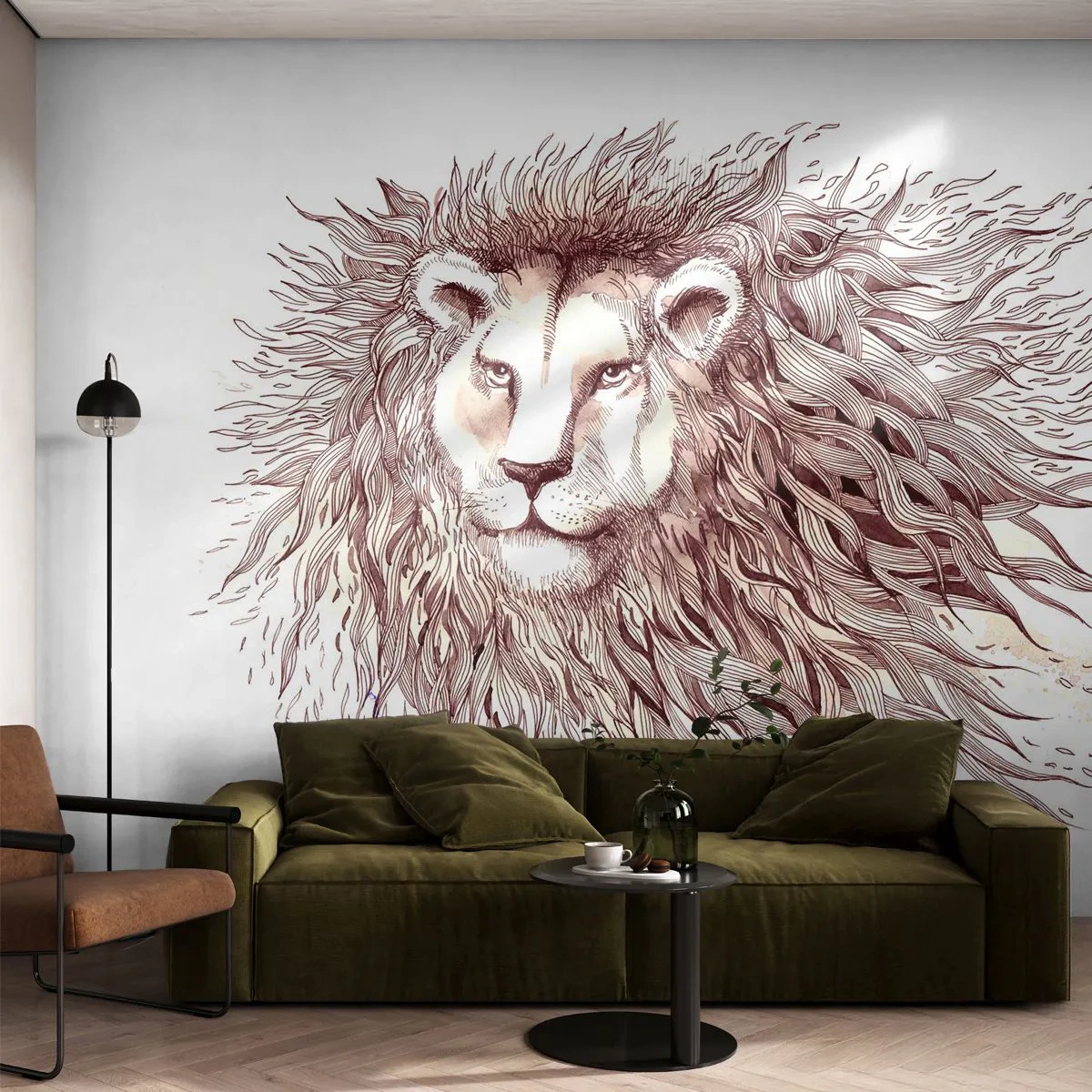 Zelfklevend Fotobehang Deluxe Sticker - Een vurige heerser - Dieren, Leeuw, Abstractie - 250x175 cm