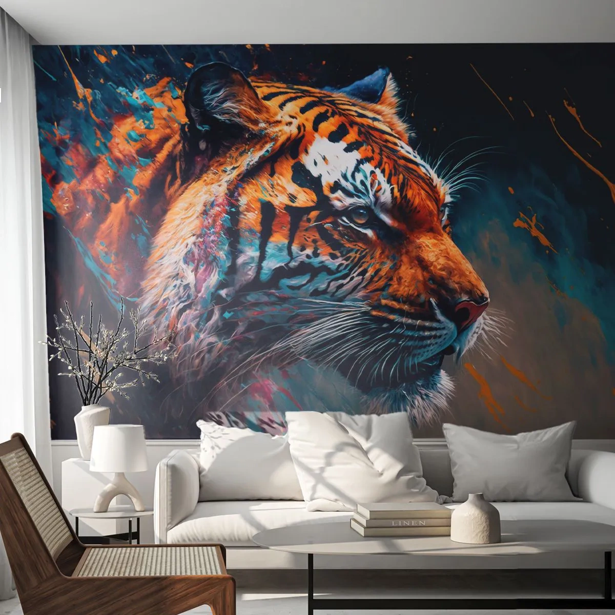 Fotobehang Premium Canvas - Wilde schoonheid - Tijger, Kleurrijk, Dier - 200x140 cm