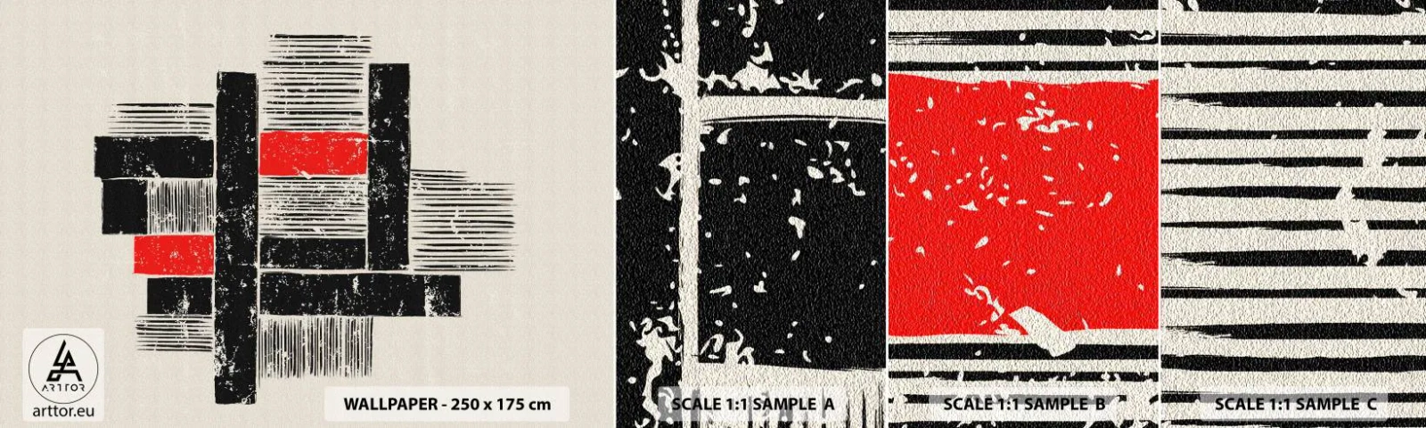 Fotobehang Staaltje Standard Eco - Rood en zwart - Abstractie, Moderne kunst, Industrieel - 100x30 cm