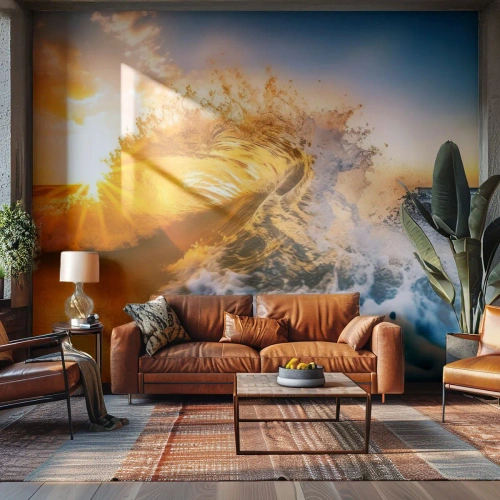 Fotobehang Premium Canvas - Plezier in het zand - Golf, Zee, Water - 450x315 cm