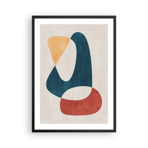 Poster in een zwarte lijst - Een abstracte compositie van geometrische vormen in warme kleuren. - 50x70cm - Invloeden en metamorfoses - Moderne wanddecoratie voor woonkamer en slaapkamer ARTTOR
