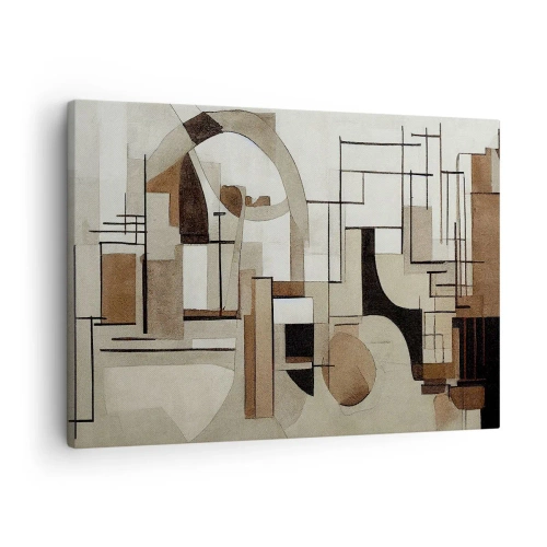 Schilderen op canvas - Architectonische abstractie in beige en bruin - 70x50cm - Stadslandschap 2.0 - Moderne wanddecoratie voor woonkamer en slaapkamer ARTTOR