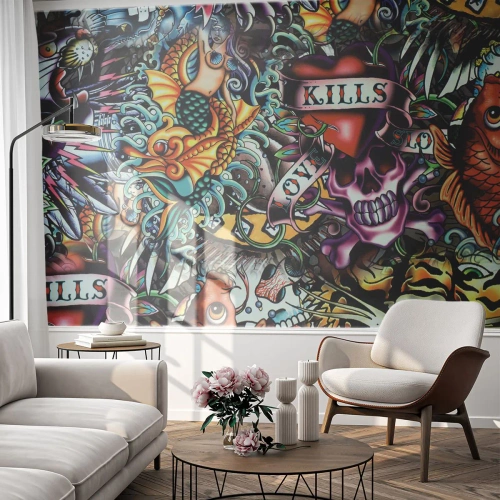 Zelfklevend Fotobehang Deluxe Sticker - De droom van de tatoeëerder - Graffiti, Muurschildering, Deel - 450x315 cm