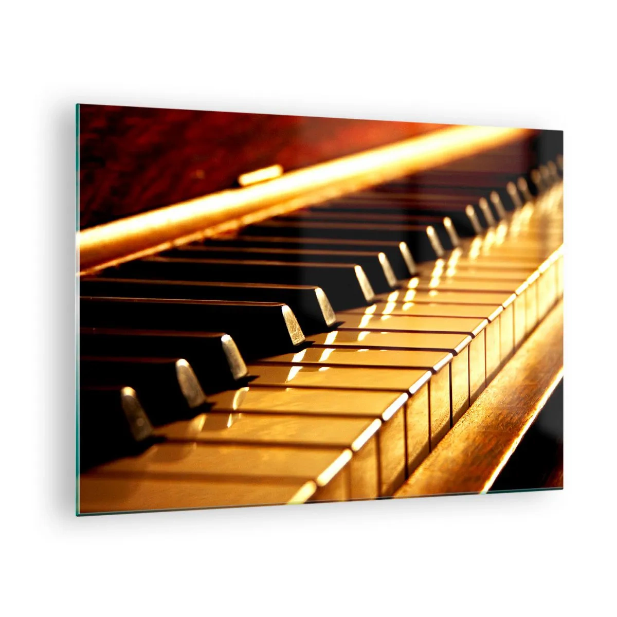 Schilderen op glas - Close-up van pianotoetsen in warm licht - 70x50cm - Eindeloze mogelijkheden - Moderne wanddecoratie voor woonkamer en slaapkamer ARTTOR