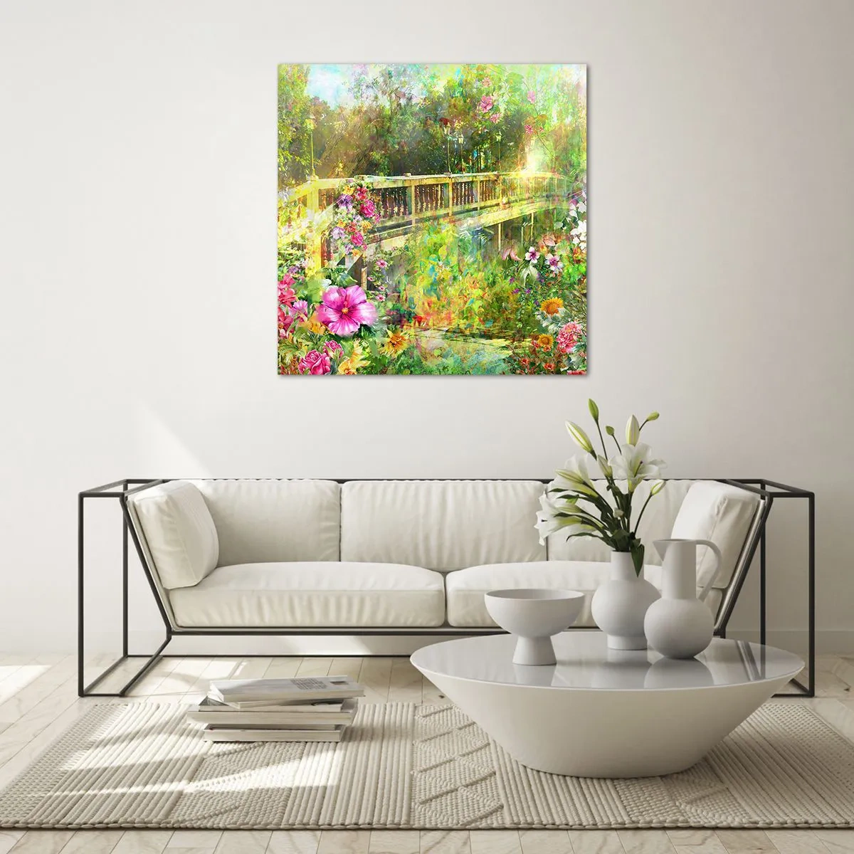 Schilderen op glas - Een brug van lentezuchten - 40x40 cm