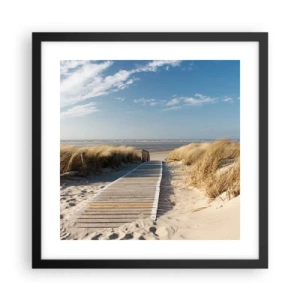 Poster in een zwarte lijst - Achter het duin, in het ruisen van gras - 40x40 cm