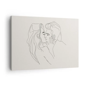 Schilderen op canvas - Een minimalistische illustratie van een stel in een liefdevolle omhelzing - 70x50cm - Verstrikt in gevoel - Moderne wanddecoratie voor woonkamer en slaapkamer ARTTOR