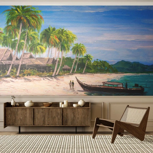Fotobehang Premium Canvas - Een exotische droom - Strand, Exotisme, palmbomen - 450x315 cm