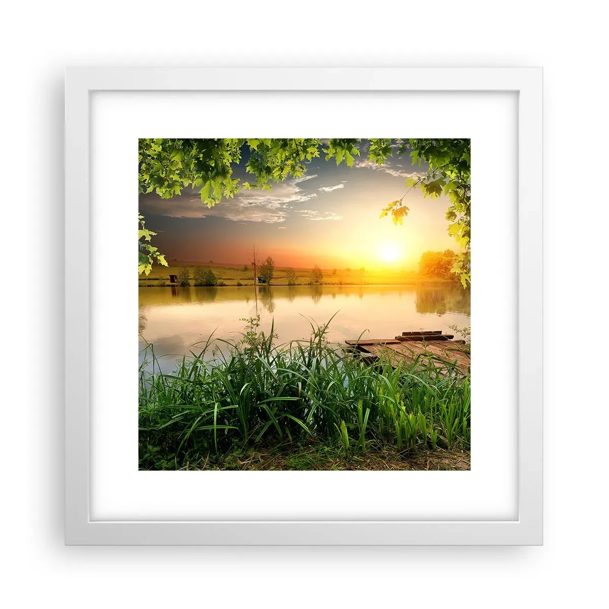 Poster in een witte lijst - Landschap in een groen kader - 30x30 cm