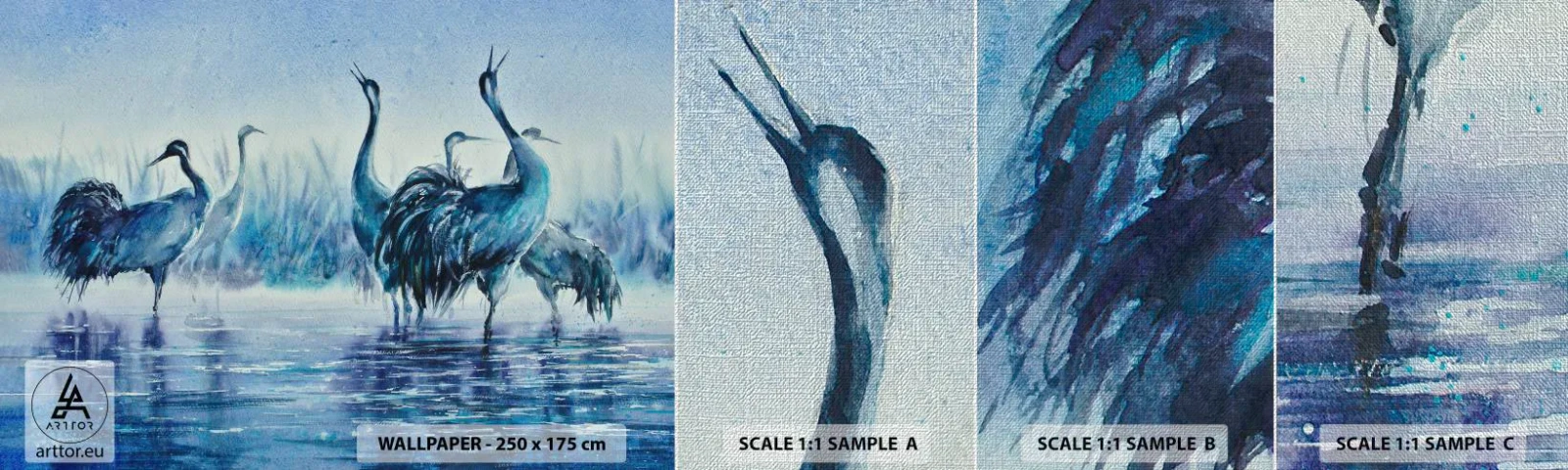 Fotobehang Monster Premium Canvas - Ochtendvergadering - Vogels, Landschap, Water - 100x30 cm