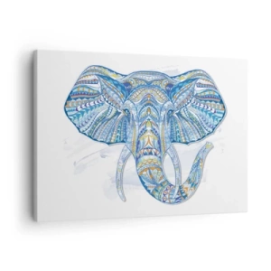 Schilderen op canvas - Geometrische olifant in tinten blauw en goud - 70x50cm - Ingelegd met goud en blauw - Moderne wanddecoratie voor woonkamer en slaapkamer ARTTOR