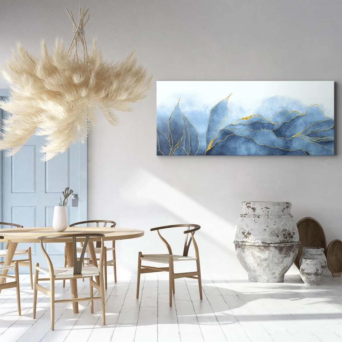 Schilderen op canvas - Blauw in goud - 100x40 cm