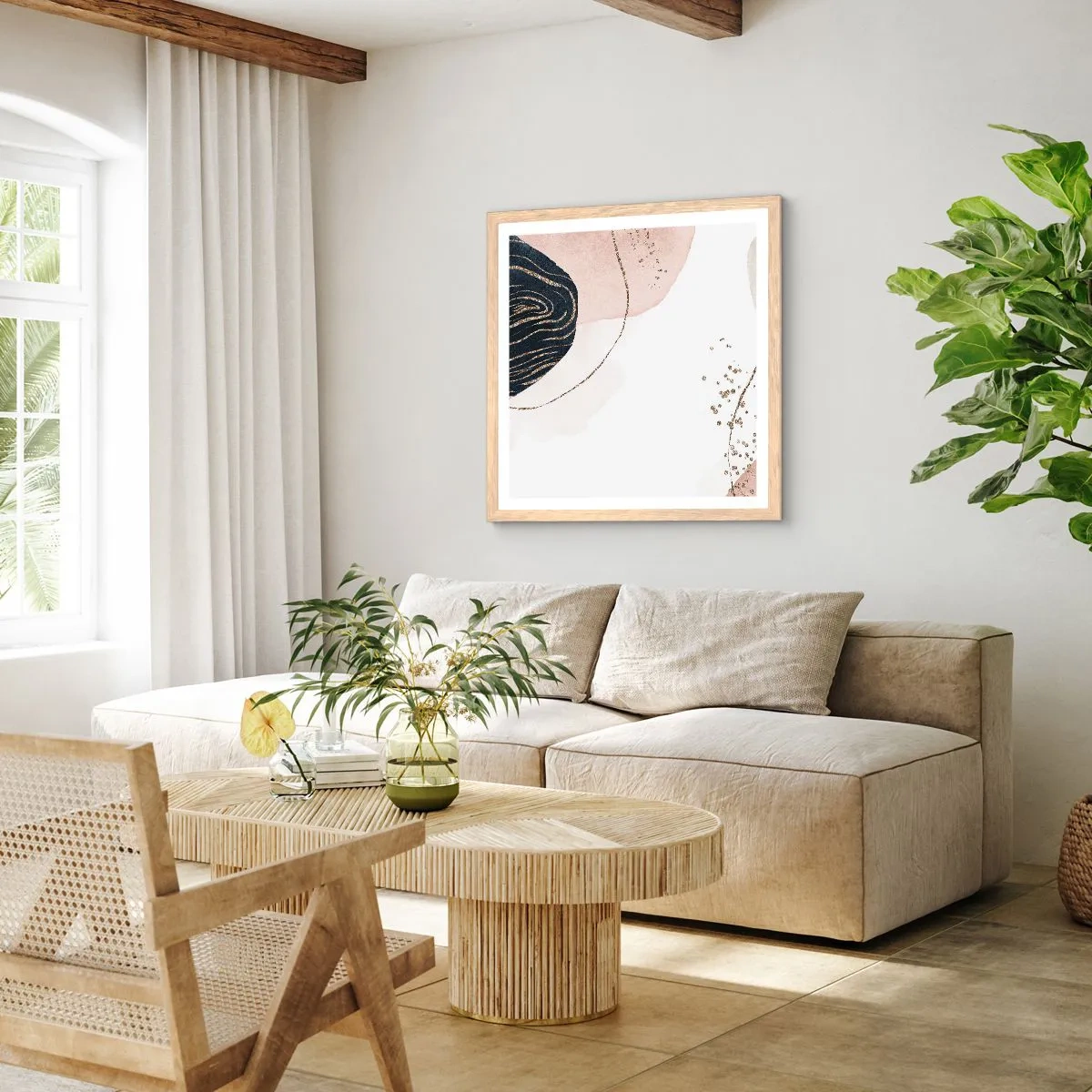 Een poster in een licht eiken lijst - Alles vloeit - 60x60 cm